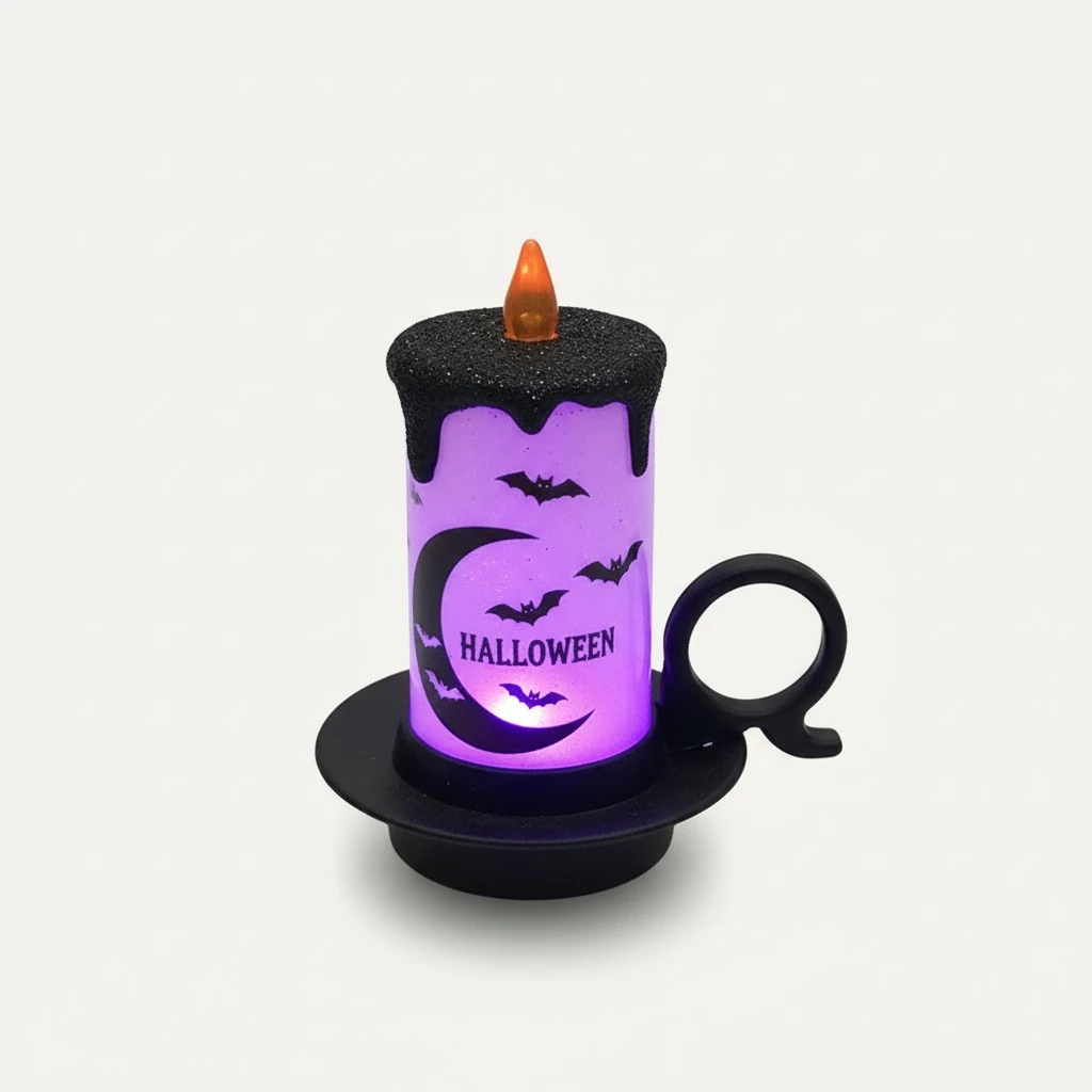 1 Pc Halloween Candle Lamp LED Colorful Glowing Candle Light Portable Night Lamp Desktop Decoration Adornment for Halloween Easter Haunted House Random Pattern