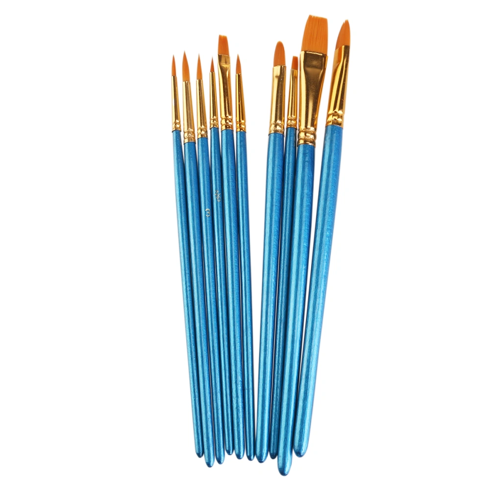 10pcs Nylon Paint Brushes Watercolor Painting Brush Set (Blue)