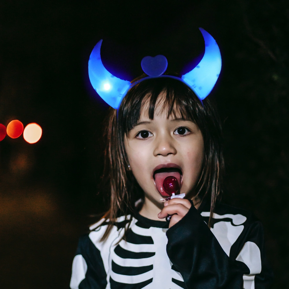 Ox Horn Devil Headband Headwear with LED Flashing Light for Halloween (Blue & Pink)