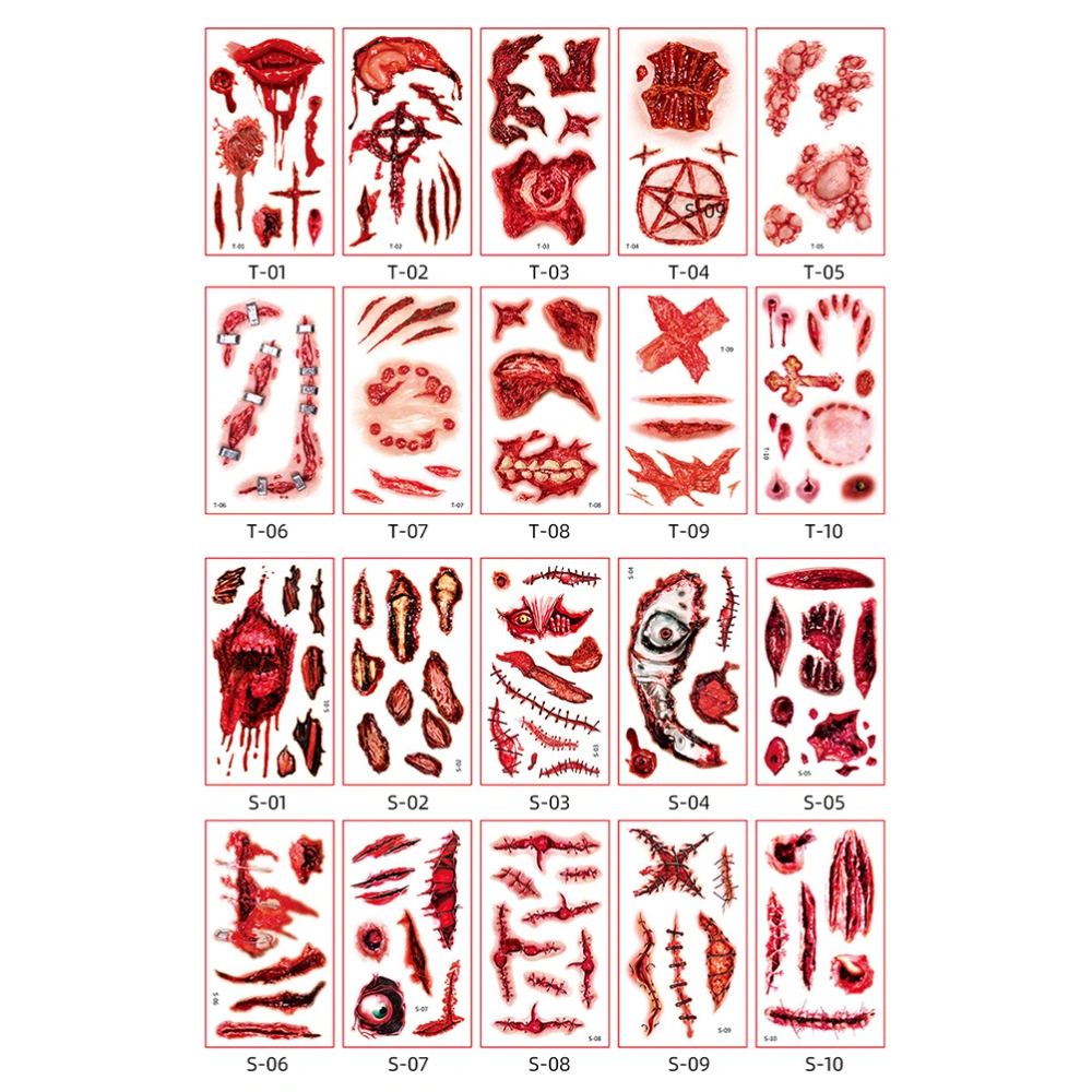 20 Sheets Halloween Face Sticker Scar Sticker Fake Scar Decal Bloody Stickers