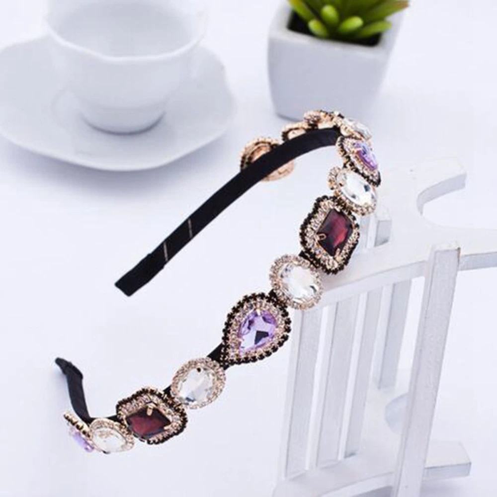 Baroque Vintage Retro Hair Crystal Hair Band Hair Accessories for Women Girls (Mainly Purple)