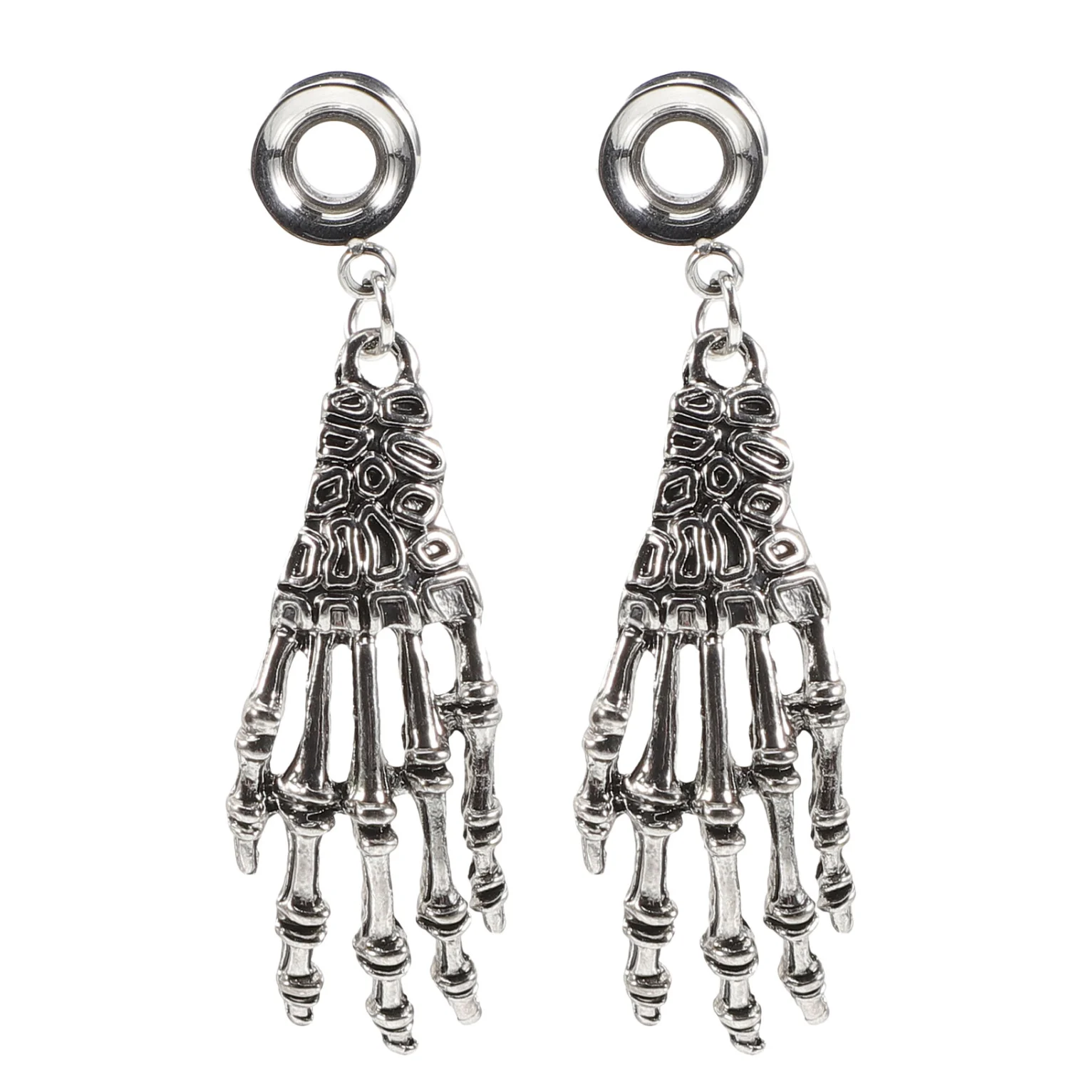 1 Pair Ear Gauges Plugs Dangle Skeleton Hand Ear Stretcher Expander Jewelry Gift