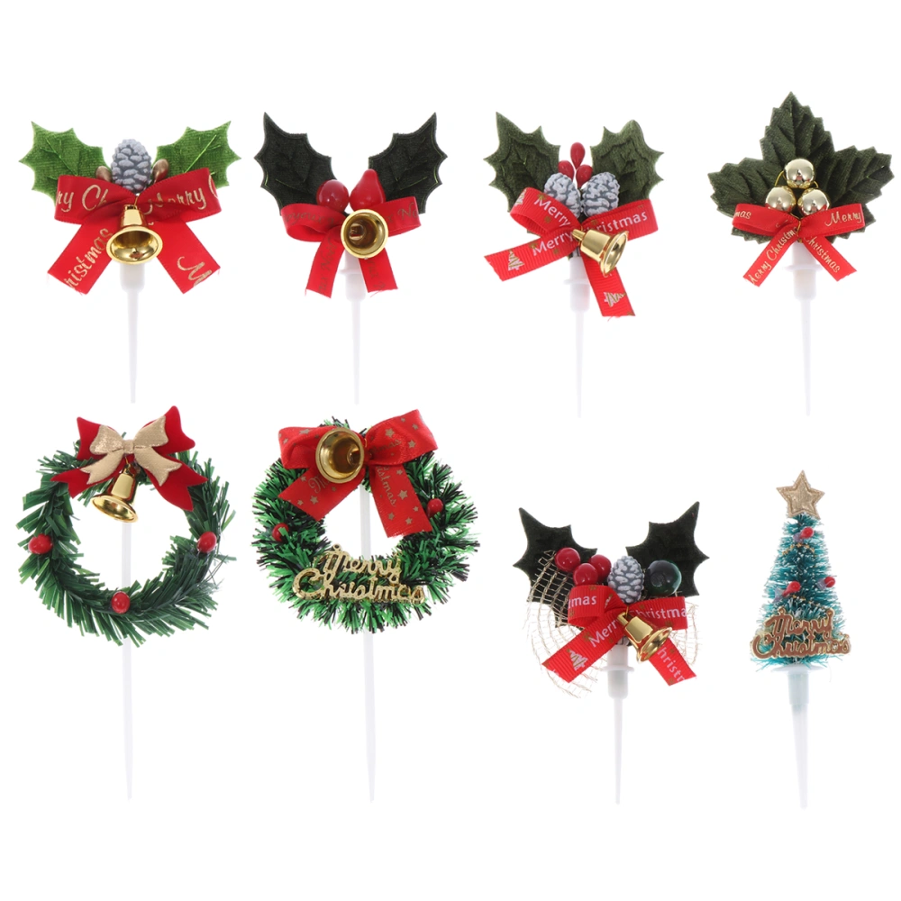 8pcs Chic Xmas Themed Cake Toppers Cake Picks Christmas Lovely Cupcake Decor Party Supplies for Birthday Festival (Mixed Delivery)