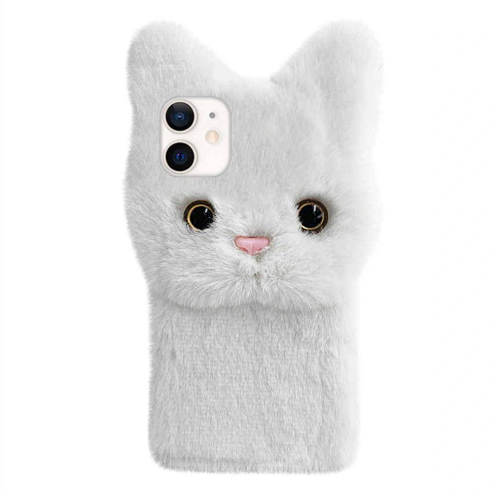 Plush Cat Phone Shell Lovely Cartoon Phone Cover Compatible for iPhone 12/12 Pro