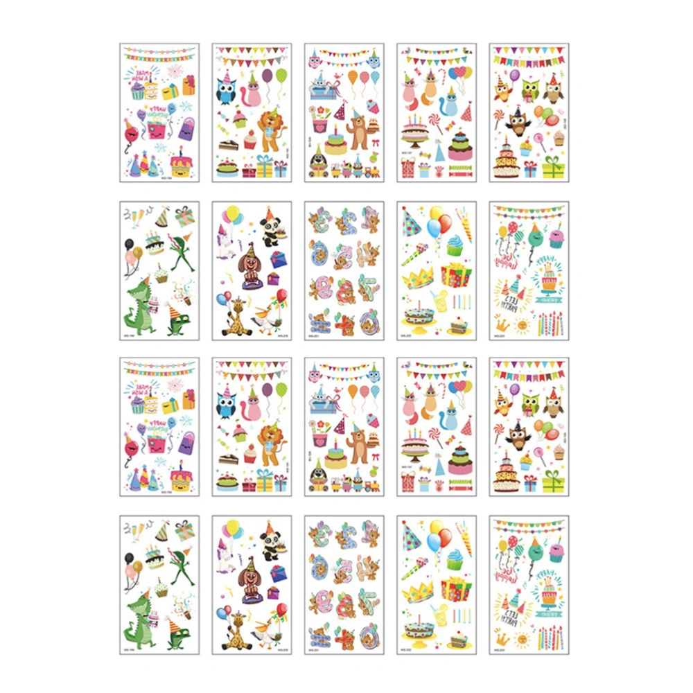 20 Sheets Birthday Theme Temporary Tattoos Waterproof Self-adhesive Stickers Funny Decals for Children Kids (Mixed Style)