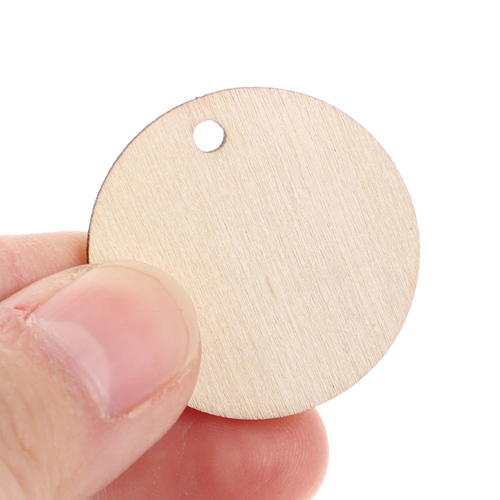 50pcs 3cm Round Wooden Pieces Slice Ornament with Hole for Scrapbooking DIY Crafts Home Decoration Tag Making