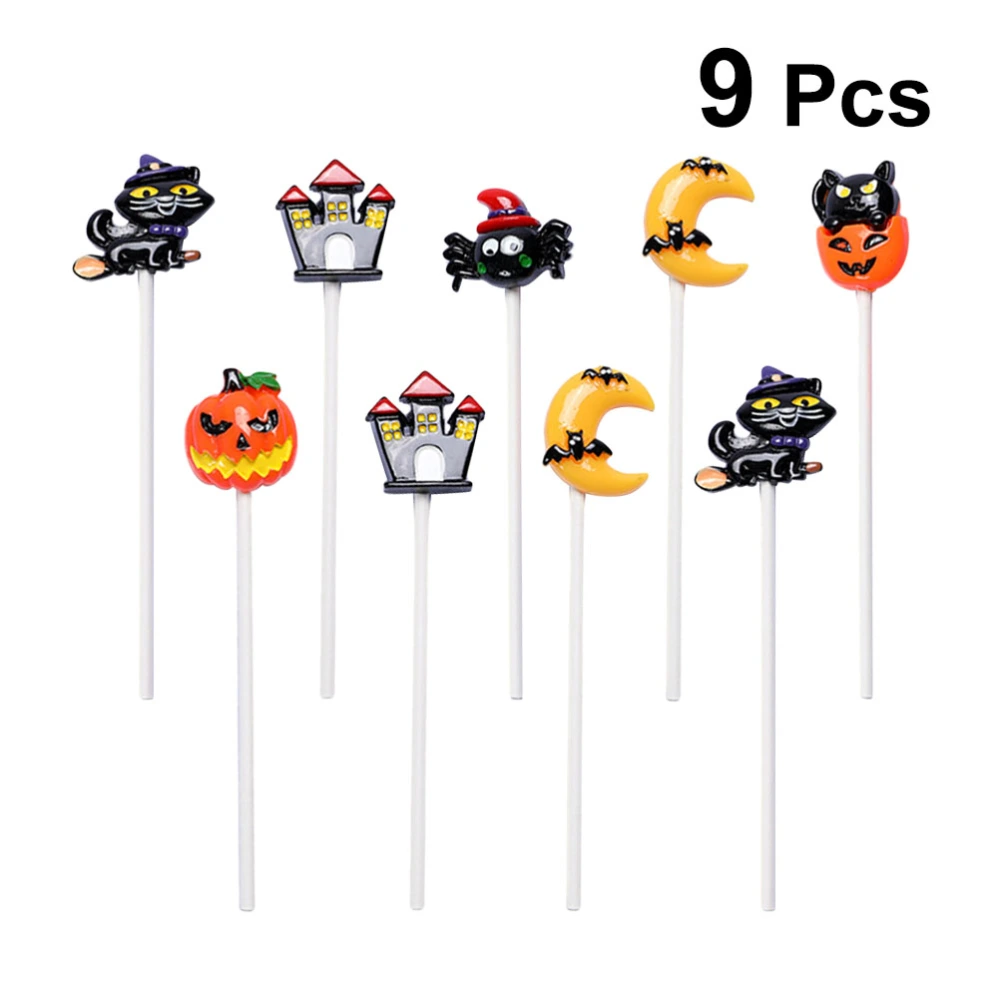 9pcs Halloween Resin Cake Toppers Cupcake Toppers Halloween Cake Dessert Decoration for Festival Party (Random Style）