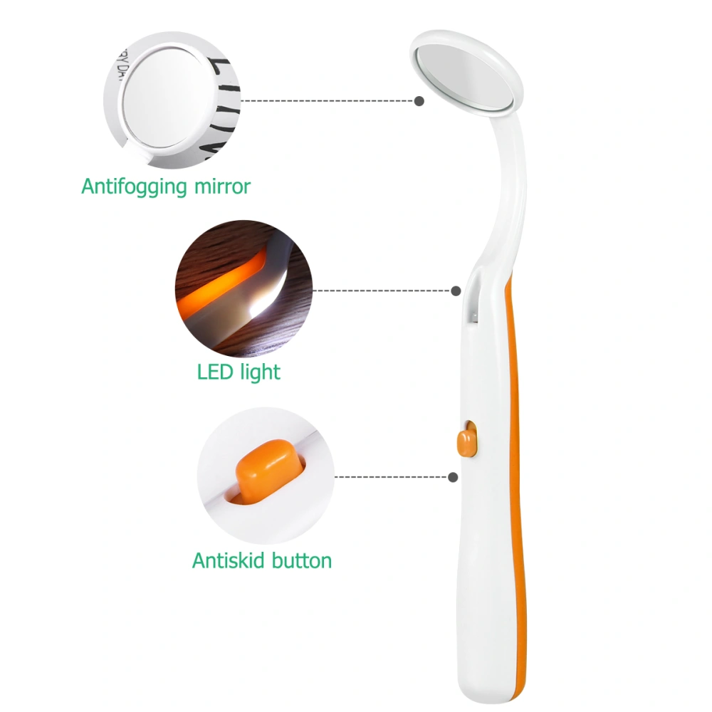 Healifty 2PCS Oral Dental Mirror Mouth Tooth Inspection Mirror with Bright LED Light for Dental Care (Green and Orange)