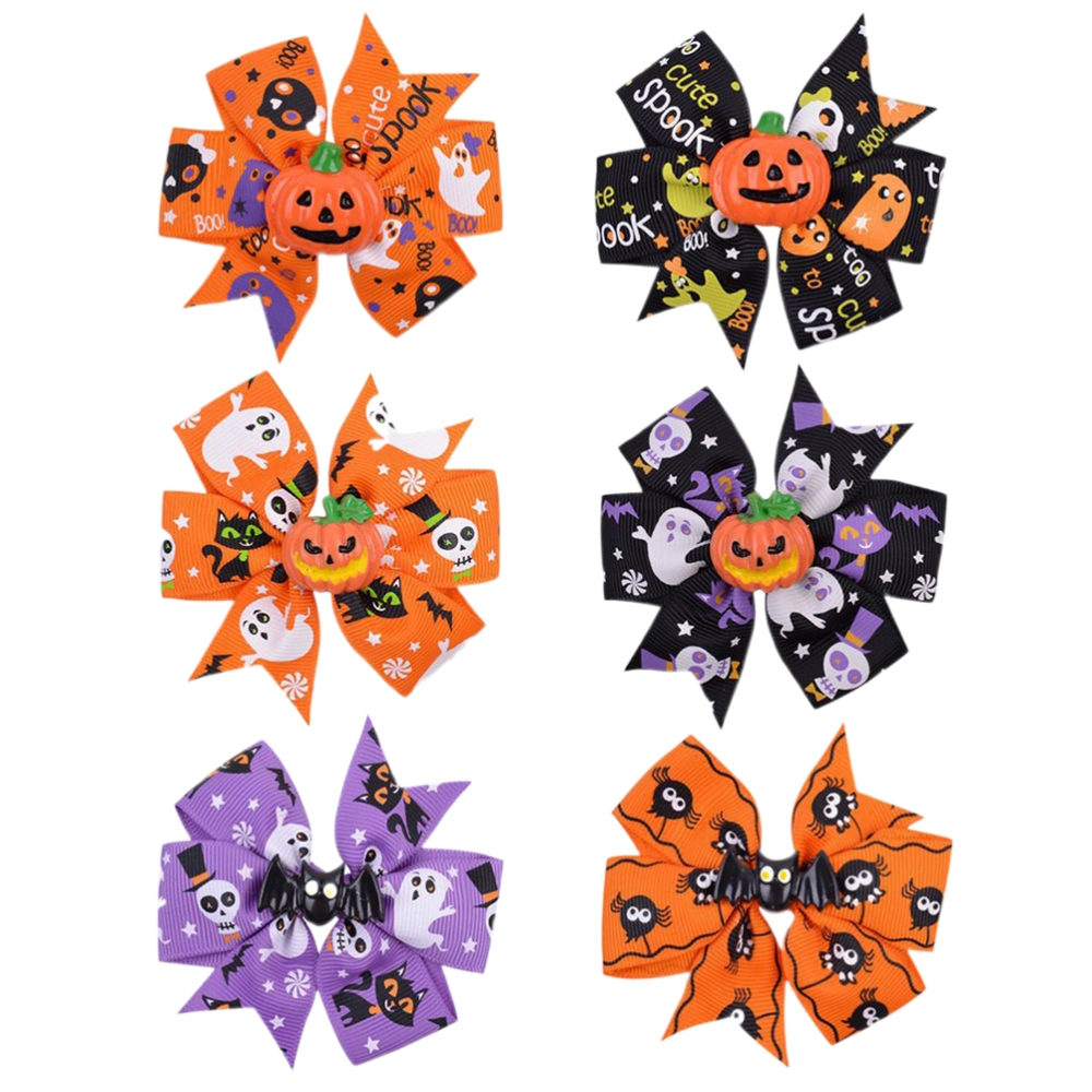 6PCS Halloween Bat Head Terror Hair Clips Ghost Festival Hair Accessories Bowknot Hair Clips (6 Colors Mixed)