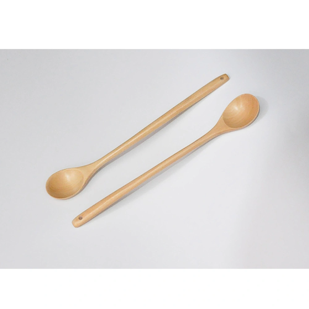 1 Pc Wooden Spoons Natural Long Handle Stirring Spoons Pure Color Coffee Tea Spoons (33CM)