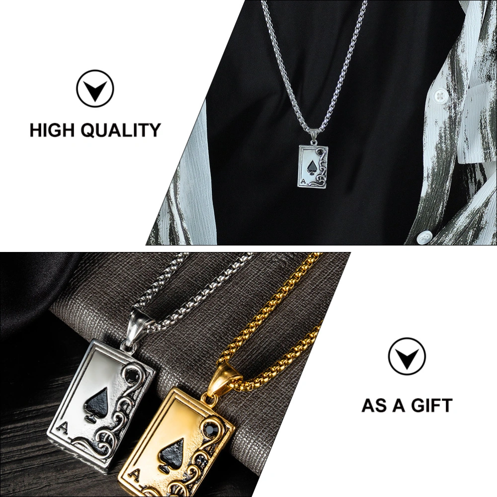 1Pc Man Stainless Steel Necklace Queen of Spade Pattern Neck Chain for Man