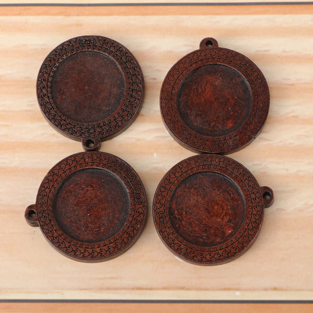 10 Pcs 25MM Wooden Round Carving Pendants Coffee DIY Charms Pendants Trays for Keychain Crafting Jewelry Findings Making Accessory