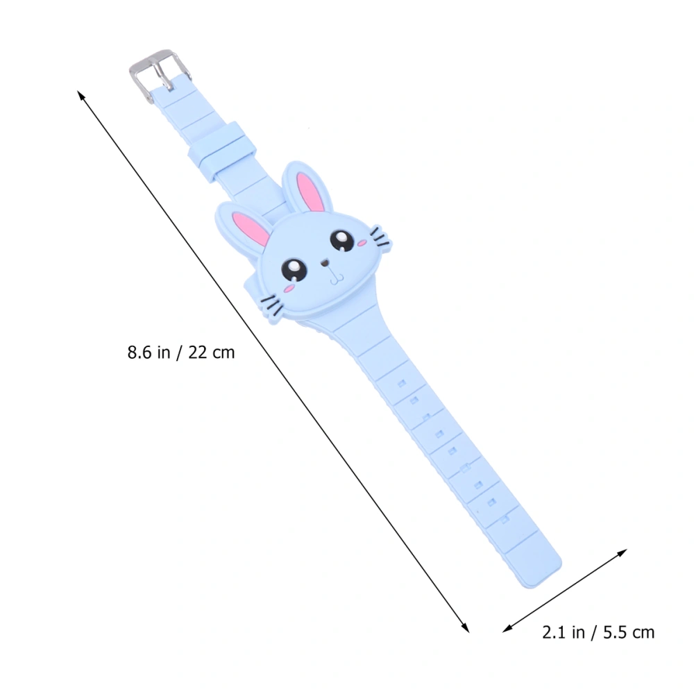 Silicone LED Cartoon Watch Rabbit Shape Wristwatch Clamshell Electronic Watch Birthday Gift Party Favor for Kid Child Children Toddlers Sky-blue