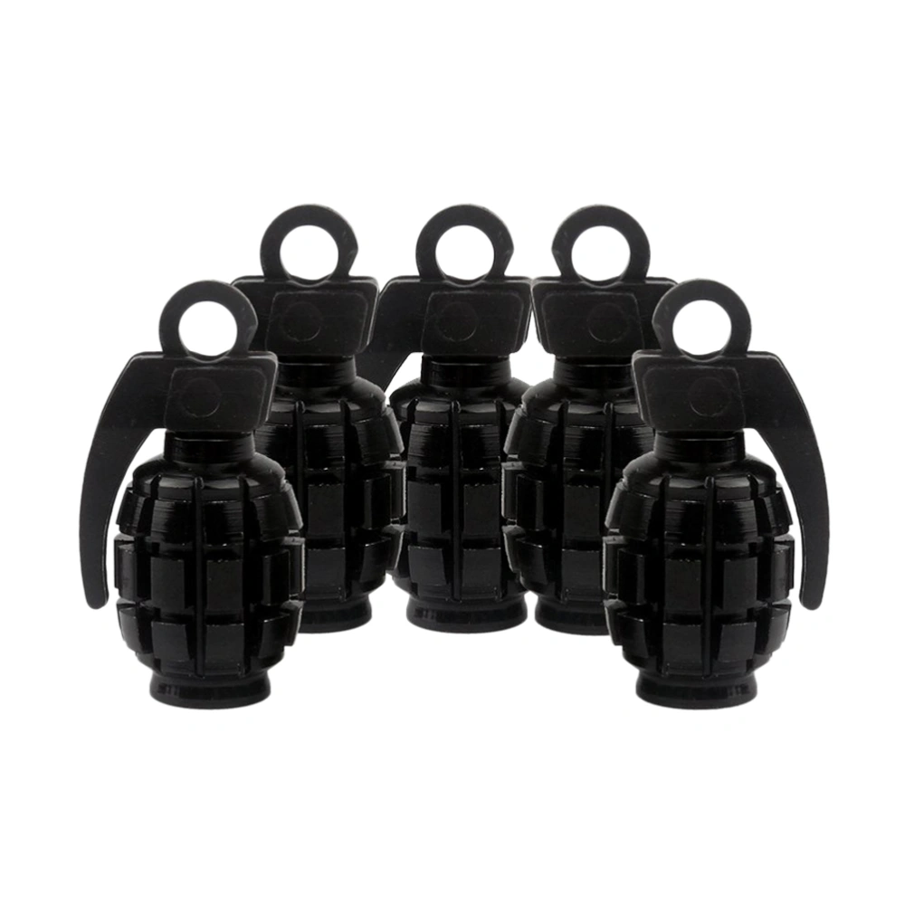 5pcs Aluminium Alloy Grenade Shaped Car Bike Motorcycle Tyre Dust Caps Cover (Black)