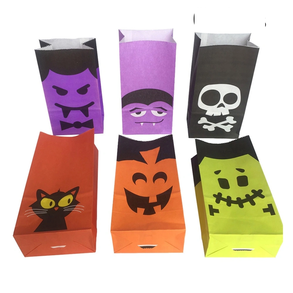 6 pcs Halloween Candy Bag Gift Bags Kraft Paper Portable Tote Bags for Party Favors Candies Chocolate Biscuits Mixed Patterns