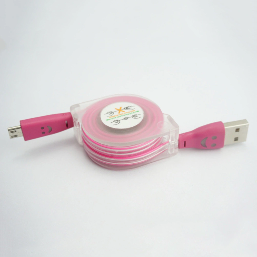 1 Meter Micro USB Charger Cable Smile Face Patterned Data Sync Cable Retractable Luminescent Cable for Android Phone (Rosy)