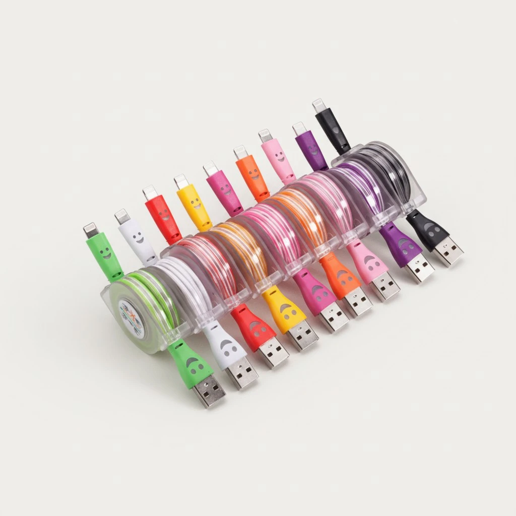 1 Meter Micro USB Charger Cable Smile Face Patterned Data Sync Cable Retractable Luminescent Cable for Android Phone (Rosy)