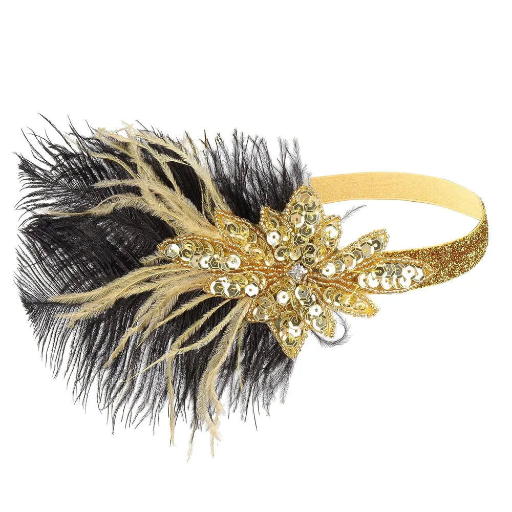 Flapper Headband Vintage Plume Headpiece Party Wedding Roaring 20s Costume for Women