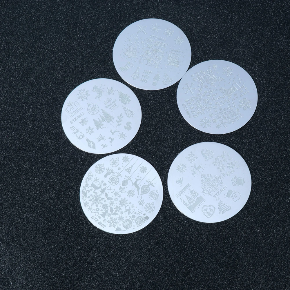 5Pcs Christmas Manicure Stamping Templates Nail Art Round Seal Plates Nail Printing Template M01 M02 M03 M04 M05