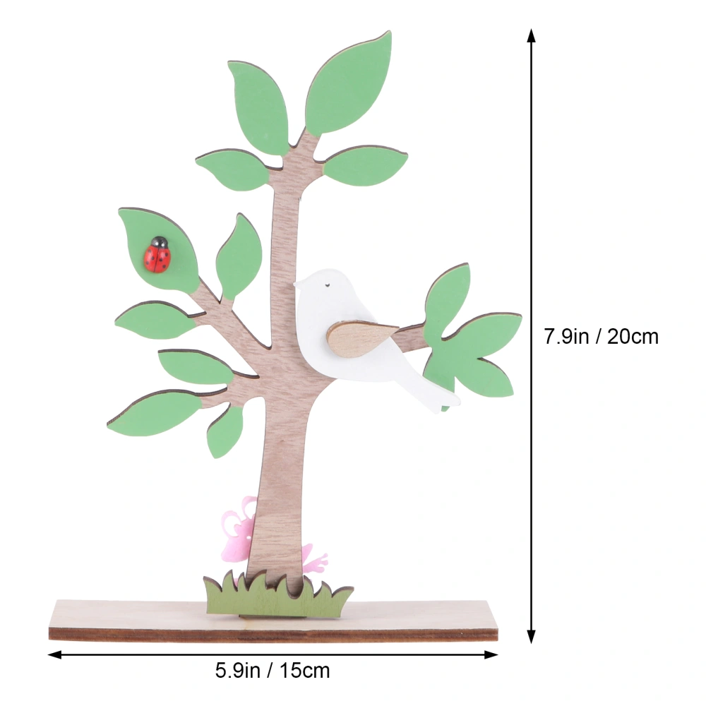 Cartoon Tree Bird Ornament Desktop Wood Craft Adornment Easter Party Decor