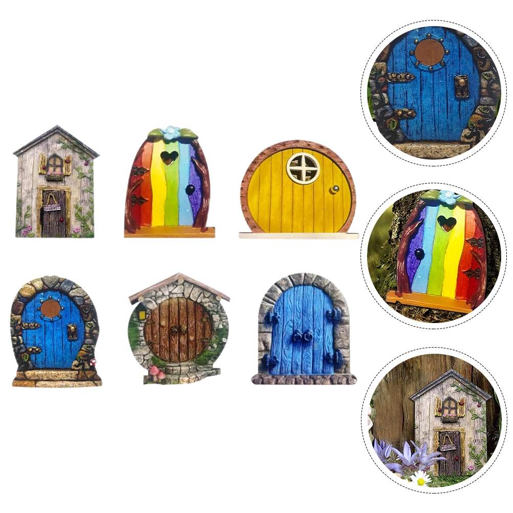 6Pcs  Fairy Doors Wooden Fairy Doors Outdoor Yard Decors Miniature Crafts Decors
