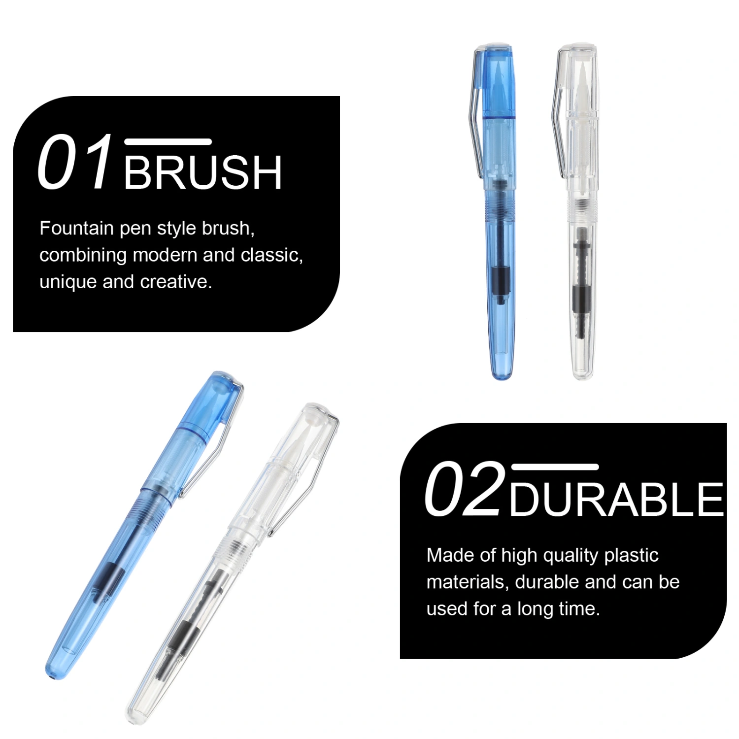 2pcs Portable Watercolor Brush Pens Fountain Pens Office School Supplies