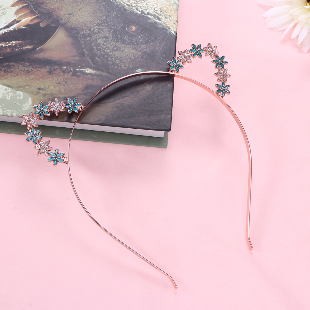 Lovely Cat Ear Headband Shiny Floral Headpiece Solid Alloy Hair Accessory for Costume Party(Rose Gold)