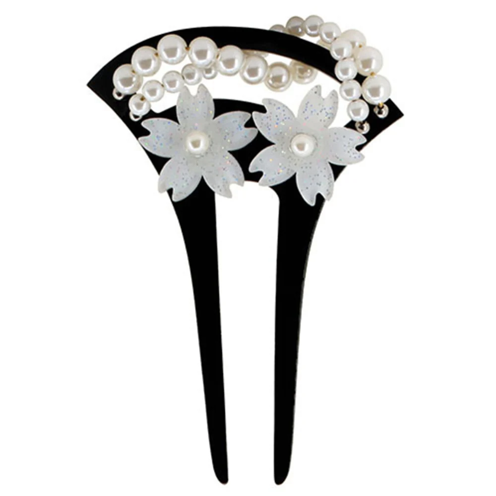 Vintage Hairpin Woman Headdress Ancient U-Shaped Hairpin Genuine Pearl Headdress (Black)