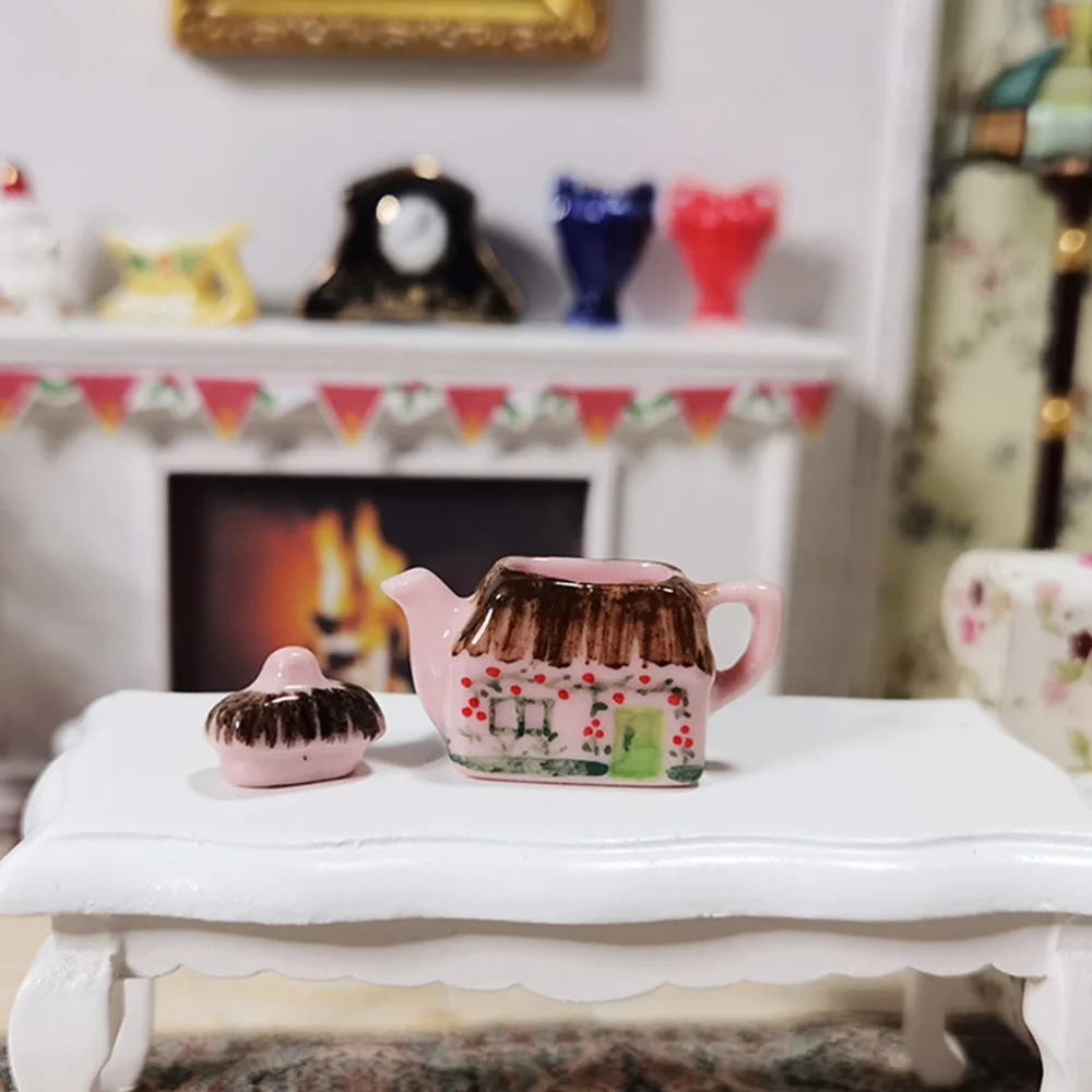 Mini House Simulation Teapot Model Mini Kitchen Scene Decor Mini Ceramic Teapot