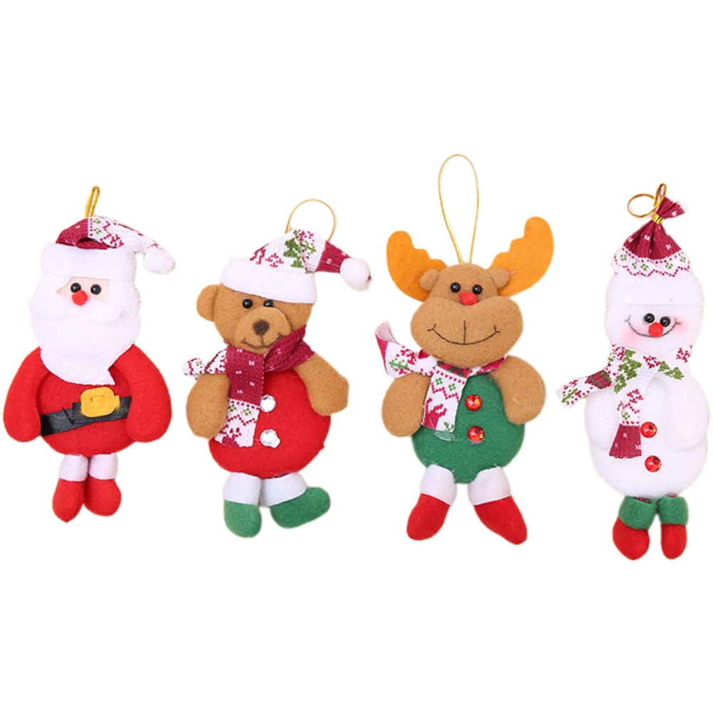 4pcs Christmas Tree Hanging Plush Doll Toy Bear Elk Snowman the Old Man Chritmas Decoration Supplies for Home