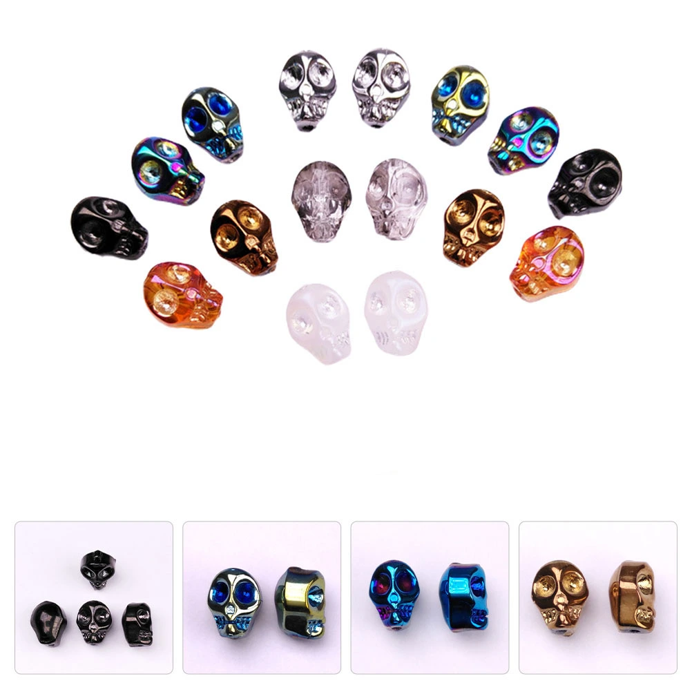 50Pcs Skull Design Loose Beads Bracelet Making Accessories Glass Beads Charms