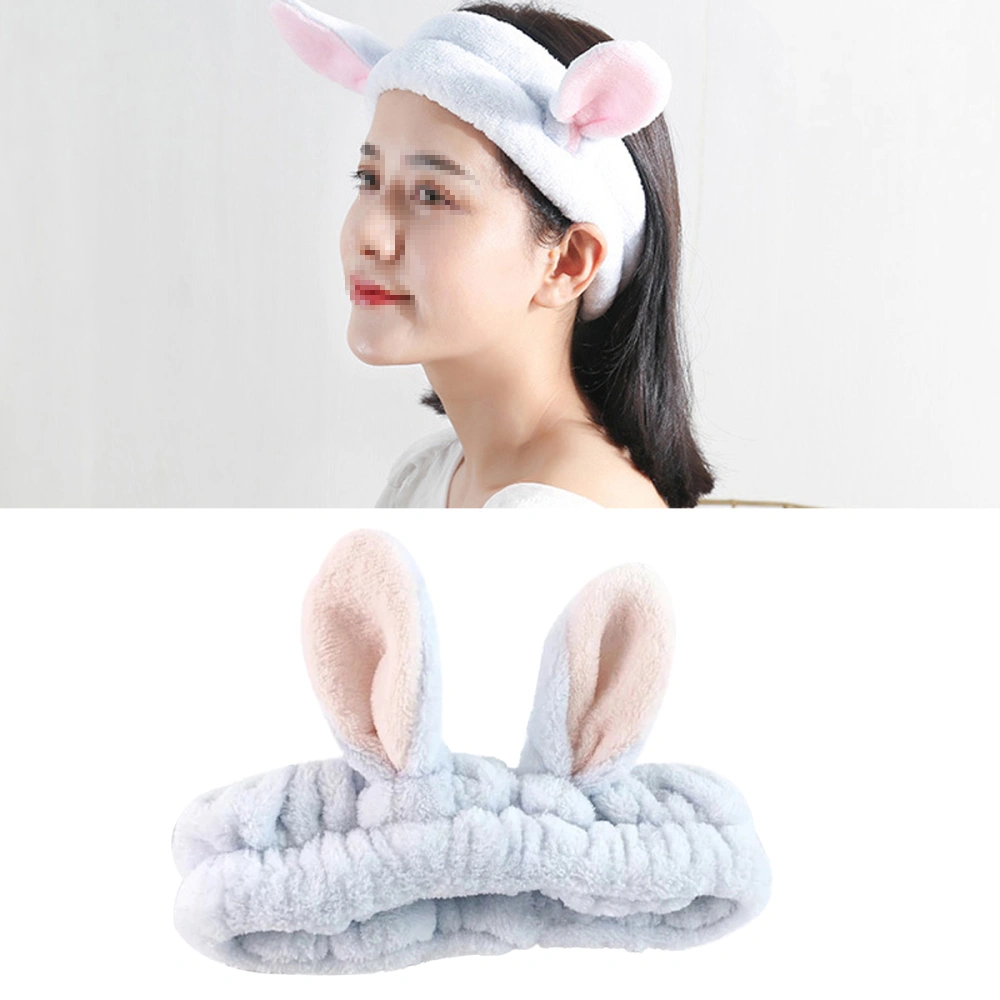 Rabbit Ears Hair Band Adorable Comfortable Makeup Facial Cleansing Beauty Headband for Girls and Women (Light Blue)