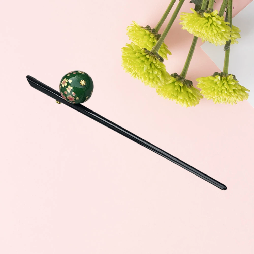 Classic Hair Sticks Smooth Decorative Hairpin with Ball Pendant Printed with Cheery Pattern(Green)