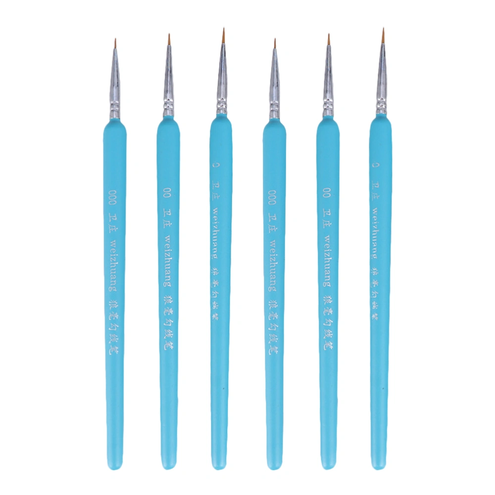 6Pcs Wolf Hair Tip Brushes Professional Detail Paint Brush Fine Detailing Painting Drawing Brushes(Sky-Blue)