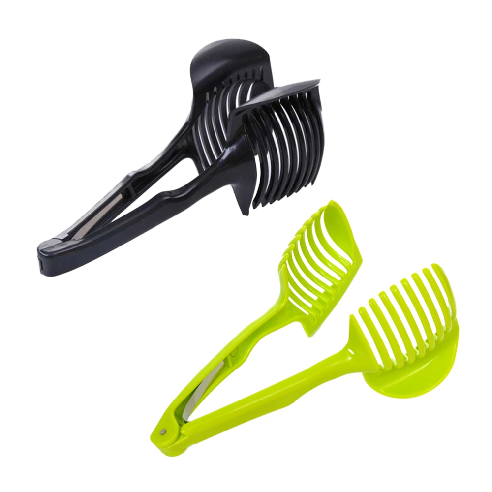 Multiuse Tomato Slicer Lemon Cutter Handheld Round Fruits Tongs Plastic Onion Holder Kitchen Slicing Shredding Potatoes Kitchen Cutting Aid(Random Color)