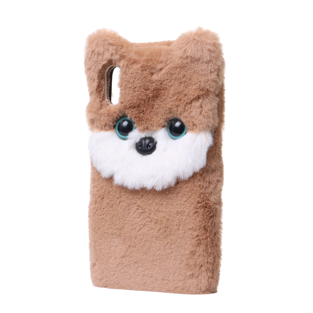 Fuzzy Furry Phone Cover Winter Bear Fur Hair Warm Plush Fluffy TPU Back Shock-proof Anti-fall Phone Case for iPhone XR (Brown)