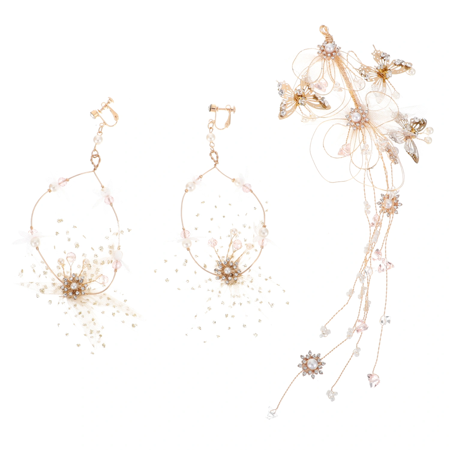 1 Set Golden Wedding Headband Earrings Bridal Jewelry Ear Pendant Headdress