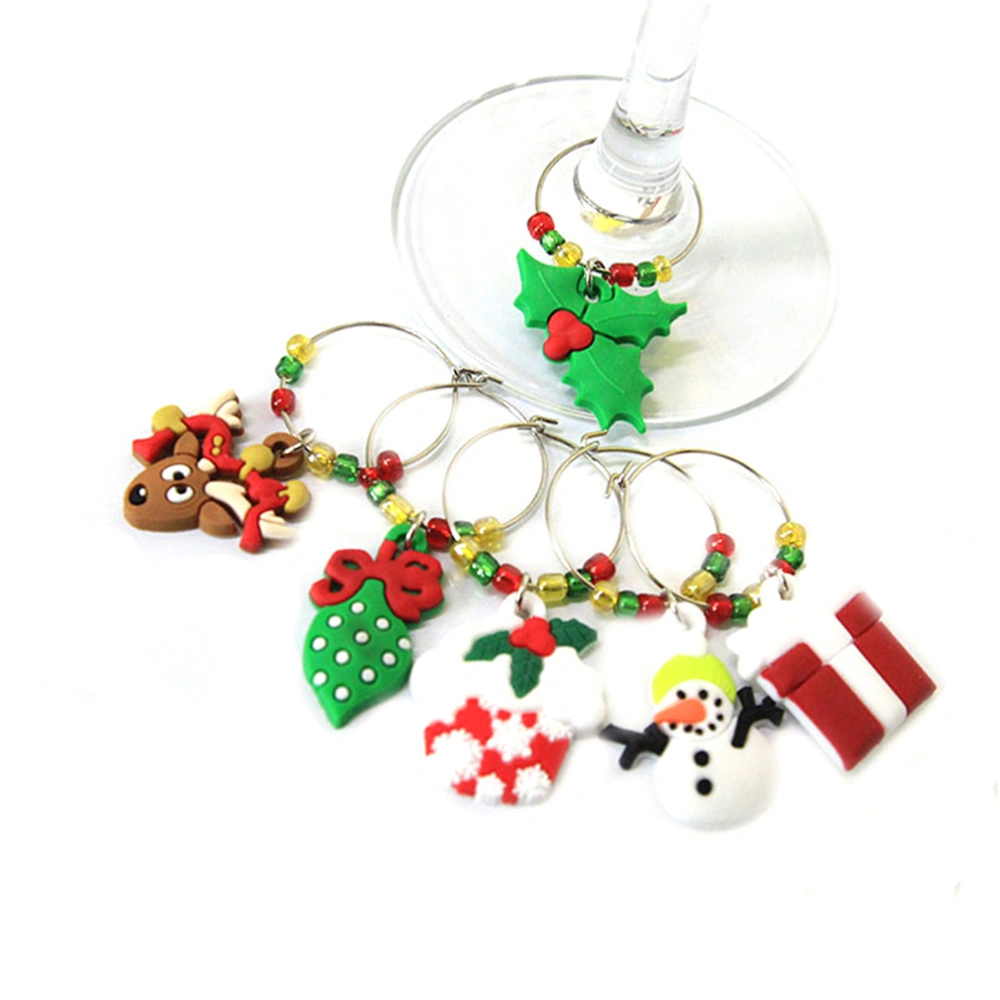 6 Pcs Christmas Themed PVC and Silicone Glass Charms Wine Glass Goblet Charms Rings Wire Hoops Drink Markers Party Favors Supplies