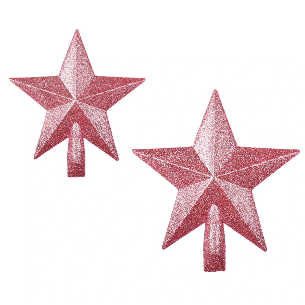 2pcs Christmas Tree Decoration Glittering Pink Star Topper Plastic Treetop Star Ornament (Pink 15cm and 20cm)