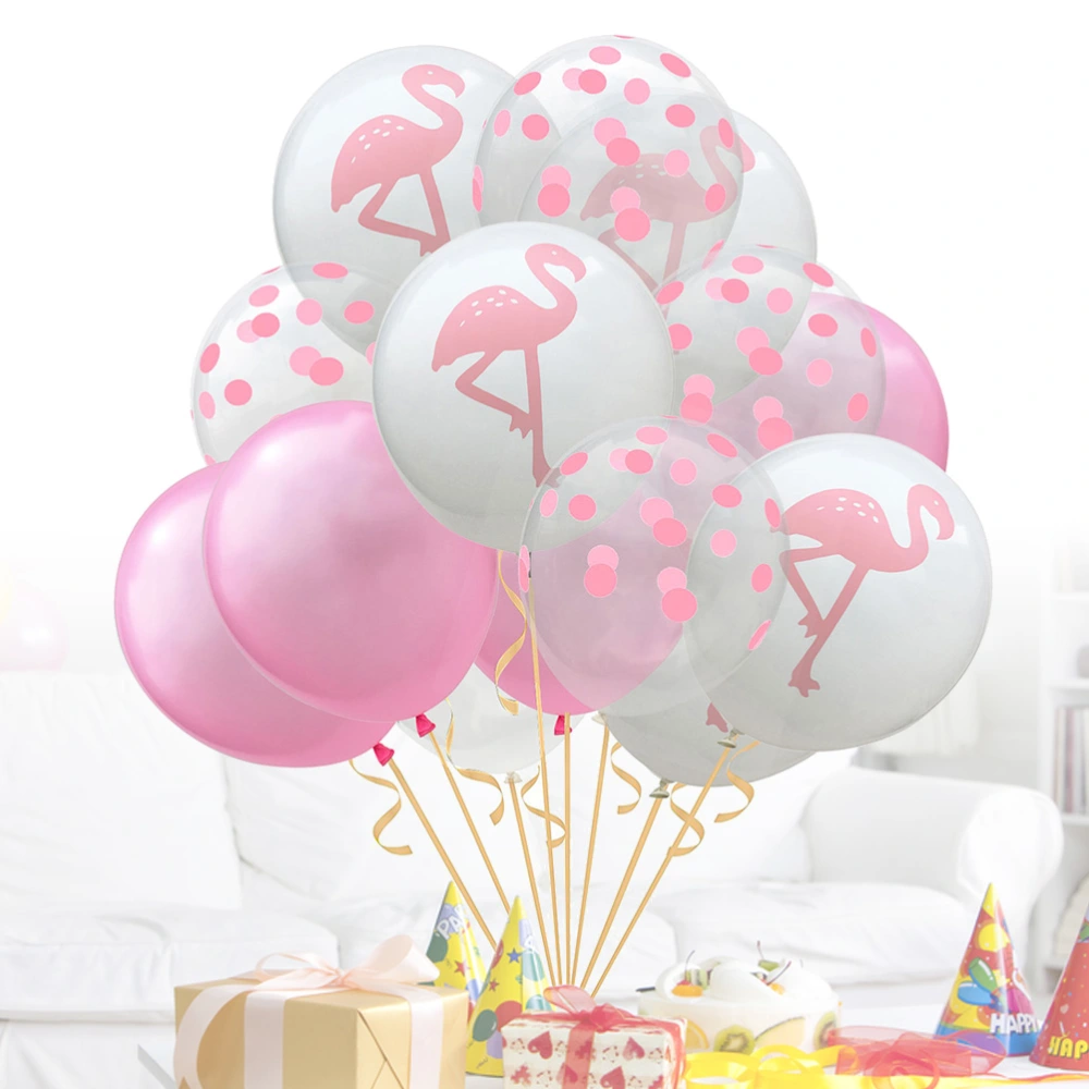 15pcs Hawaiian Party Balloon Set 12 Inch Flamingo Balloons Pink Polka Dot and Flamingo Latex Balloons Kit for Wedding Baby Birthday