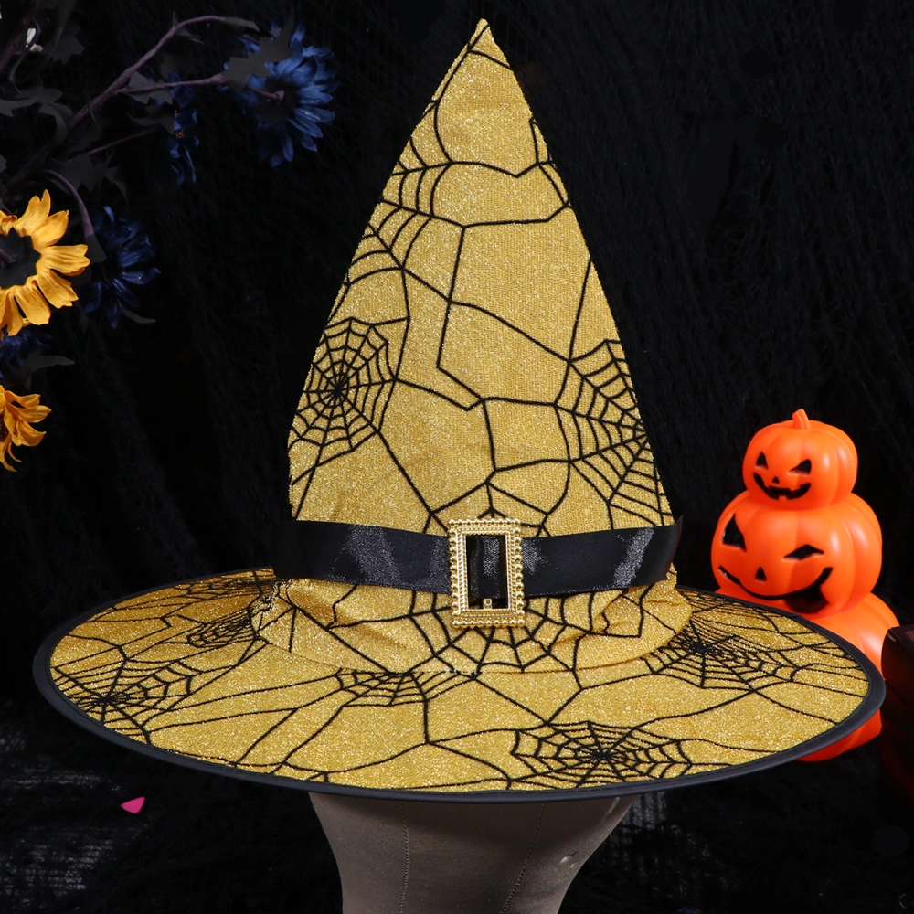 Wizard Hats Spider Web Pattern Witch Hat with Buckle Party Hat Halloween Costumes Halloween Party Props Cosplay Costume Accessories For Children Adult