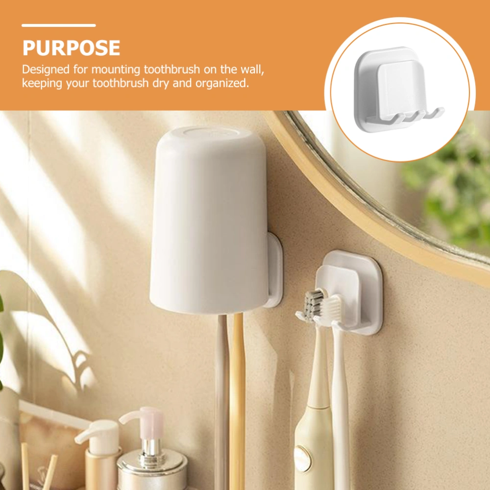 2pcs Wall Toothbrush Holder Self-adhesive Wall Toothbrush Mount For Bathroom