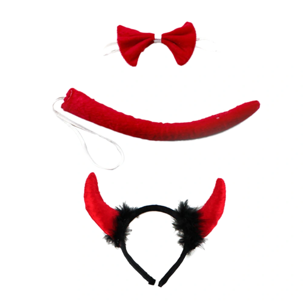 3 Sets Halloween Animal Ear Shaped Cattle Horned Red Hair Headband Decoration Props Hair Band Kit for Cosplay Costume Party