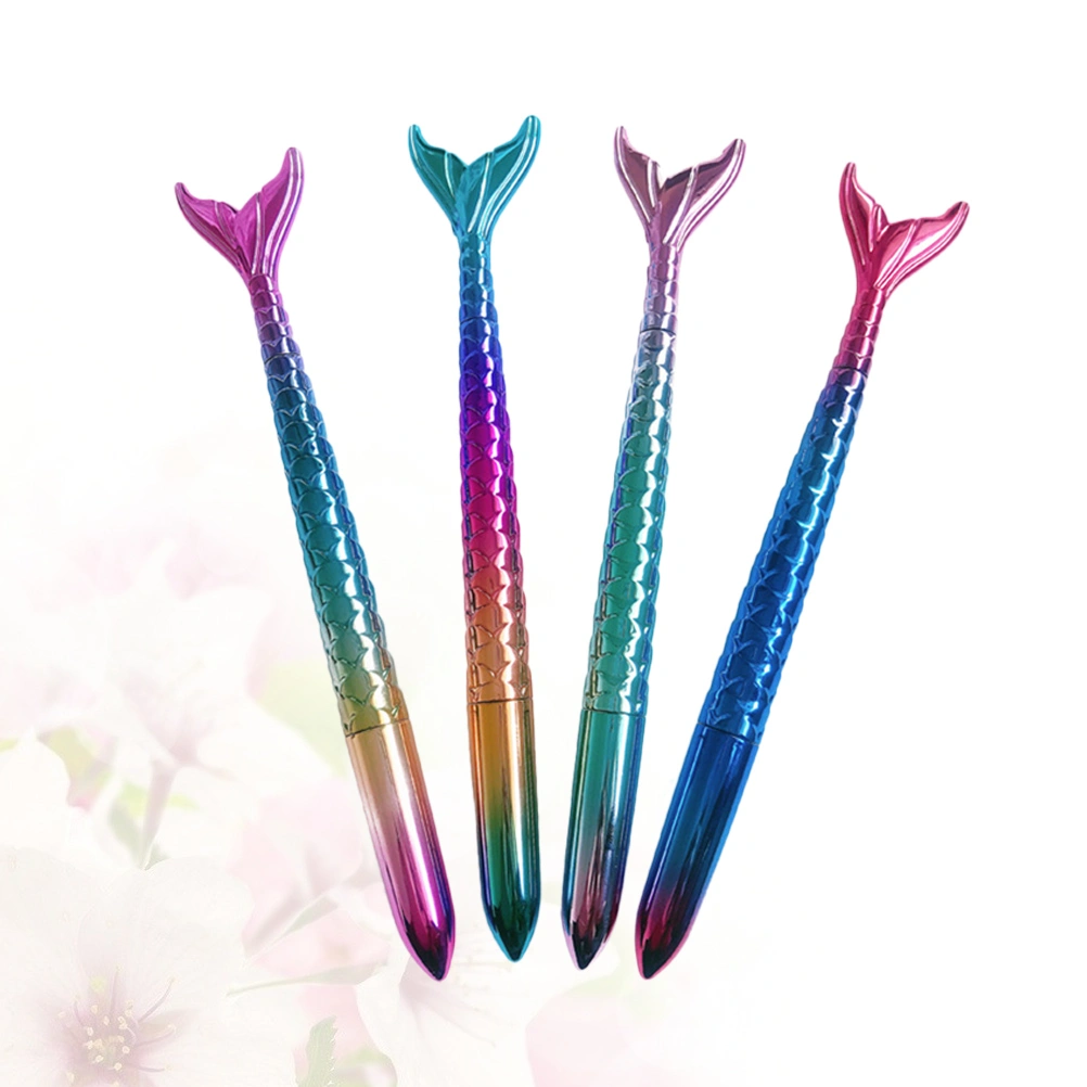 4 Pcs Cartoon Mermaid Design Black 0.5mm Gel Pens Signing Pens Student Stationery Supplies (Mixed Color)