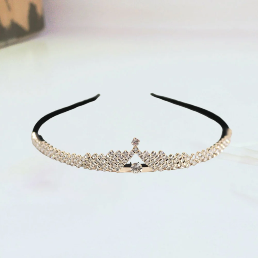 Bride Headband Shining Rhinestone Headband with Lint Wedding Headdress for Woman (Golden)