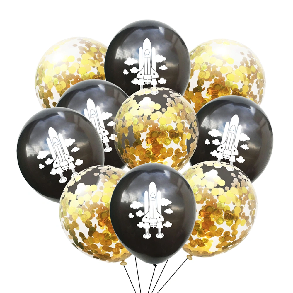 10pcs Latex Balloons Black Printed Balloons and Paillette Balloons Party Wedding Decoration (5pcs Balloons + 5pcs Golden Paillette Balloons)