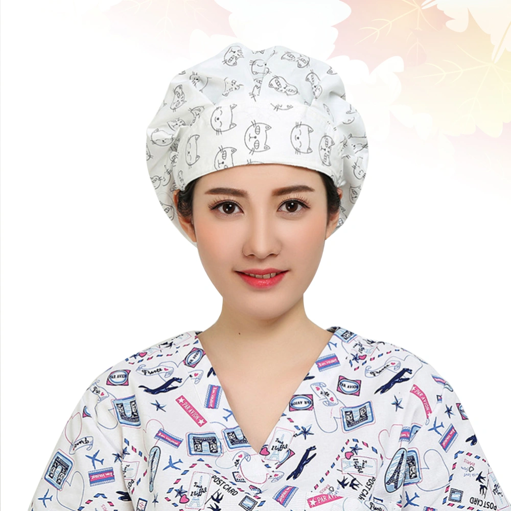 Dust Proof Operating Room Nurse Cat Printed Doctor Working Cotton Working Hat (Adjustable)