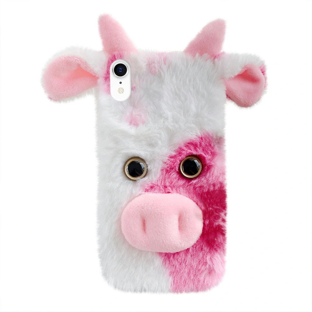 1pc Fluffy Plush Cow Mobile Phone Case Protector Compatible with iPhone XR