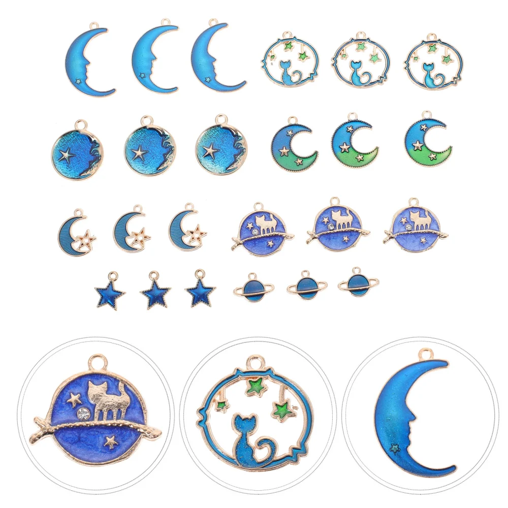 24pcs Fashion Alloy Pendants Moon Stars Tellurion Pendants Jewelry Parts