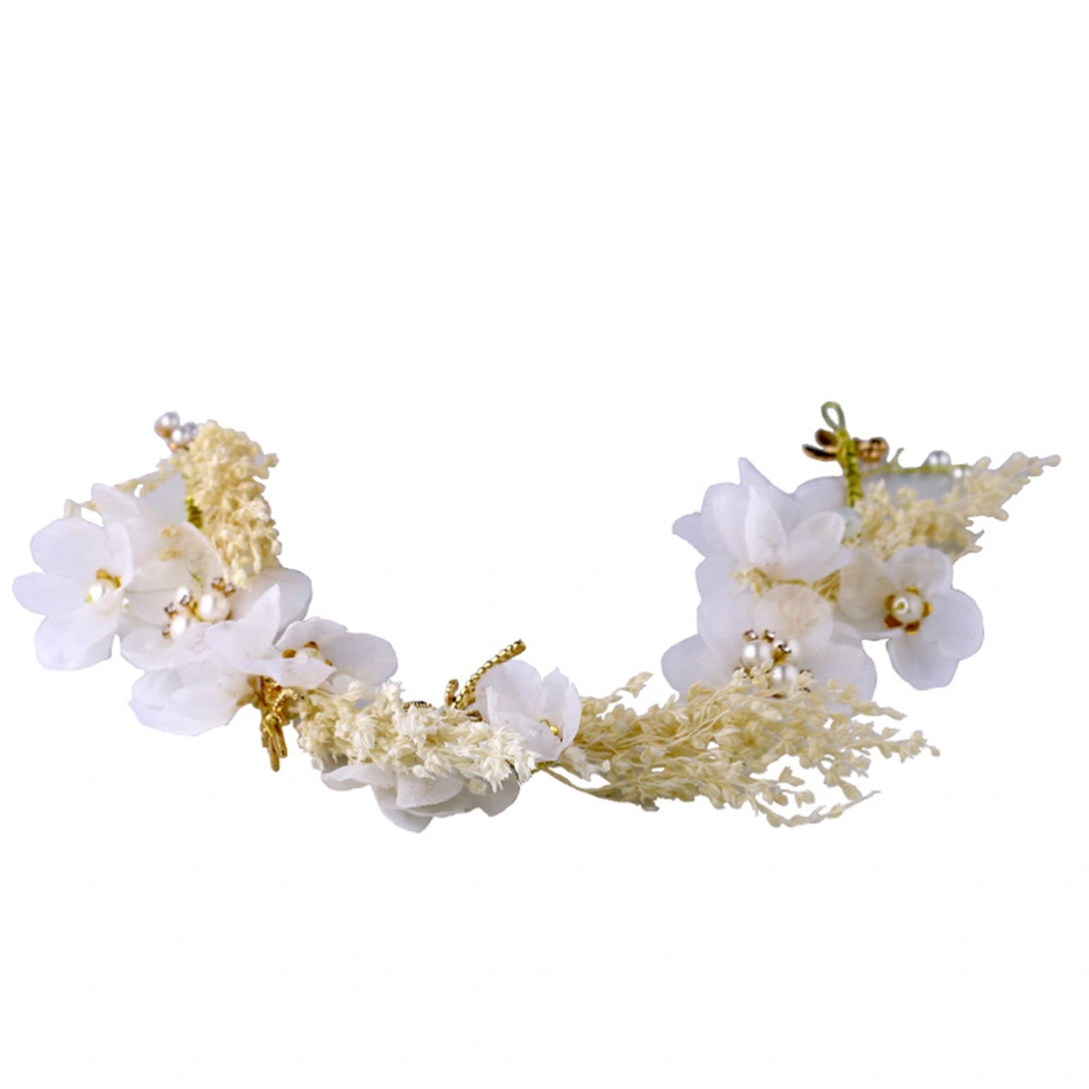 Wedding Dress Hair Accessories Babysbreath Dried Flower Headband Bridal Pearl Headpiece Wedding Jewelry Decoration